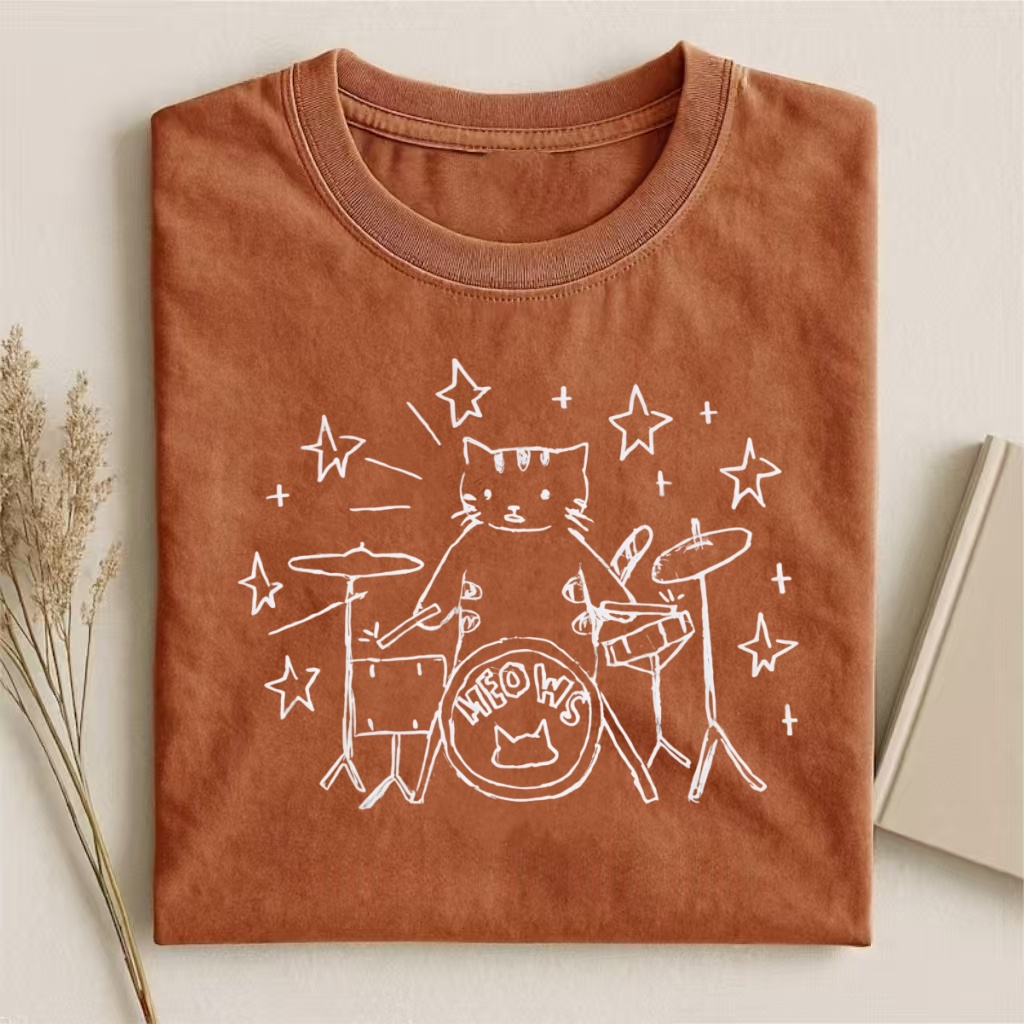 Cat Drummer "Meow" Band Graphic T-shirt