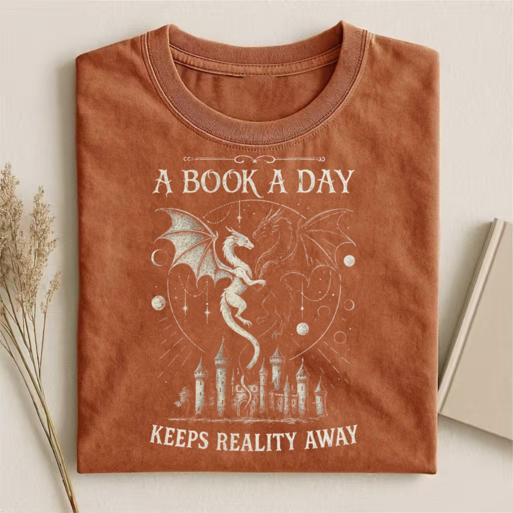 "A Book A Day" Dragon & Castle Fantasy T-shirt