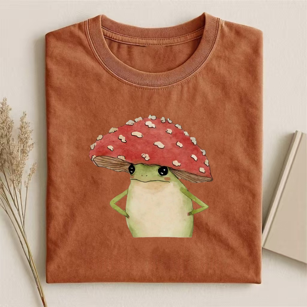Mushroom Hat Frog Cute Watercolor T-shirt