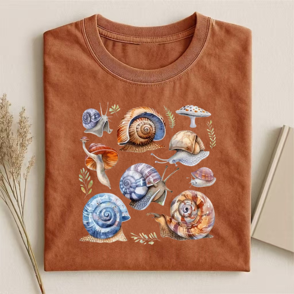 Snail & Mushroom Watercolor Collage T-shirt