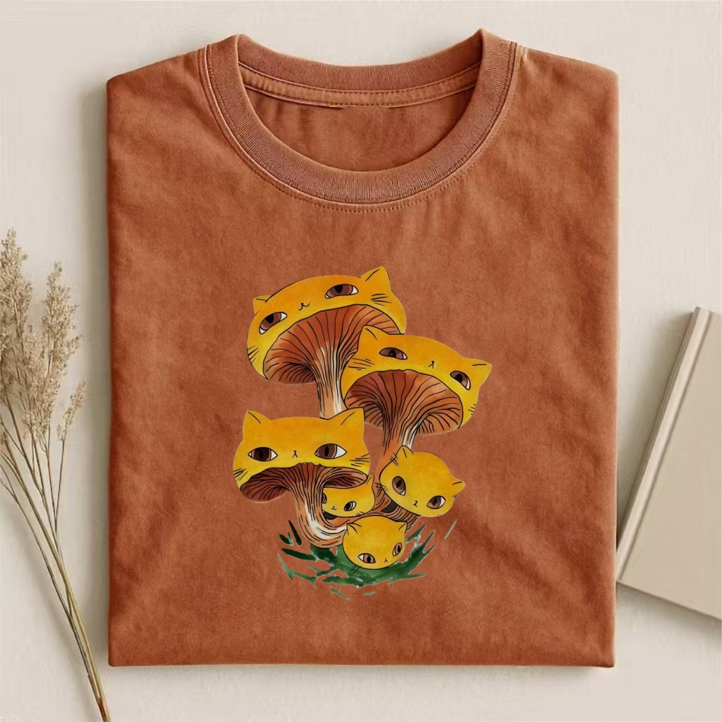 Cat Mushroom Hybrid Whimsical Art T-shirt