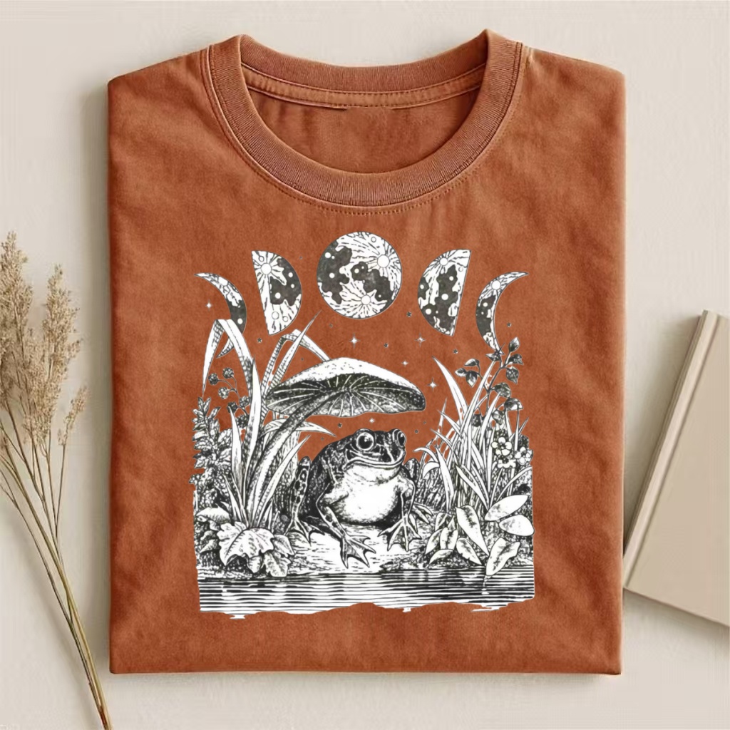Frog & Moon Phases Gothic Botanical T-shirt
