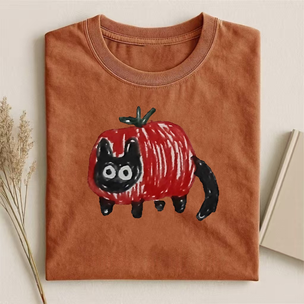 Tomato Cat Funny Doodle Graphic T-shirt