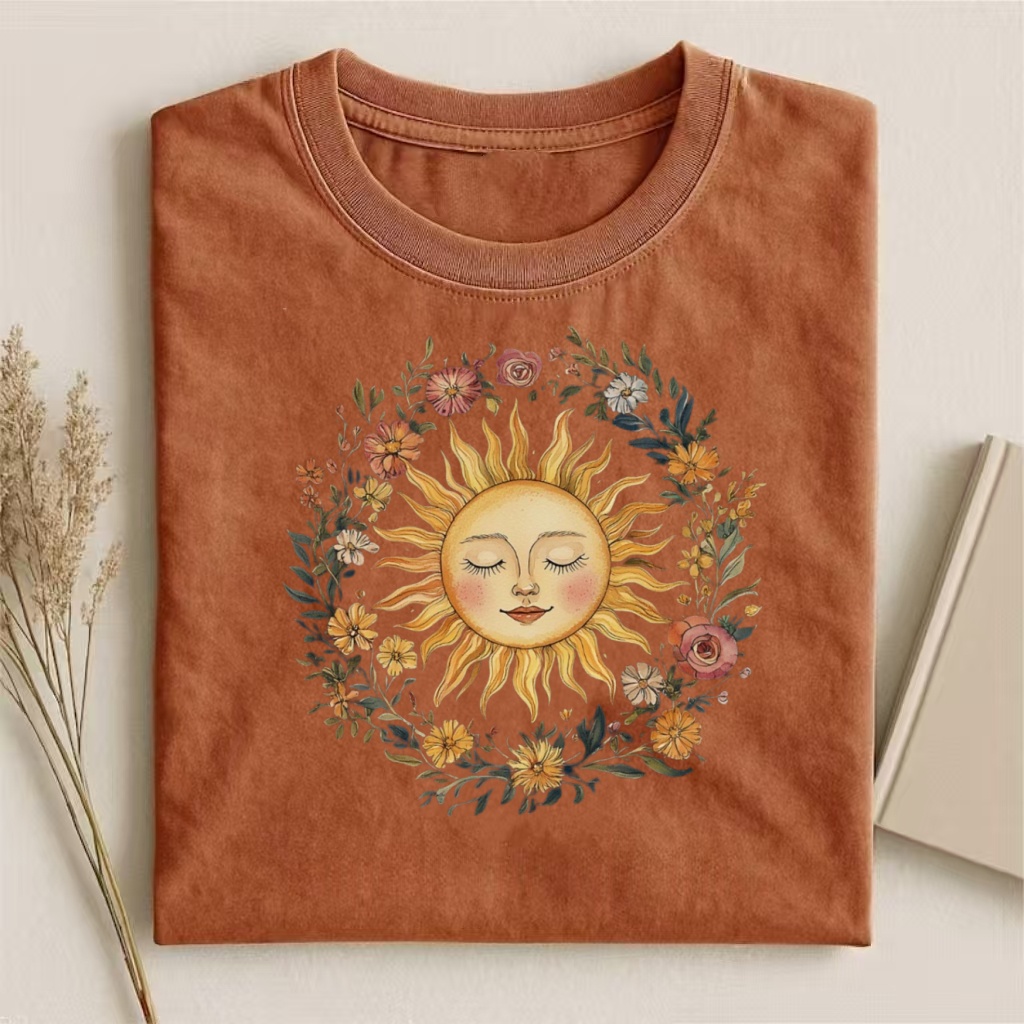 Sun With Floral Wreath Boho Art T-shirt