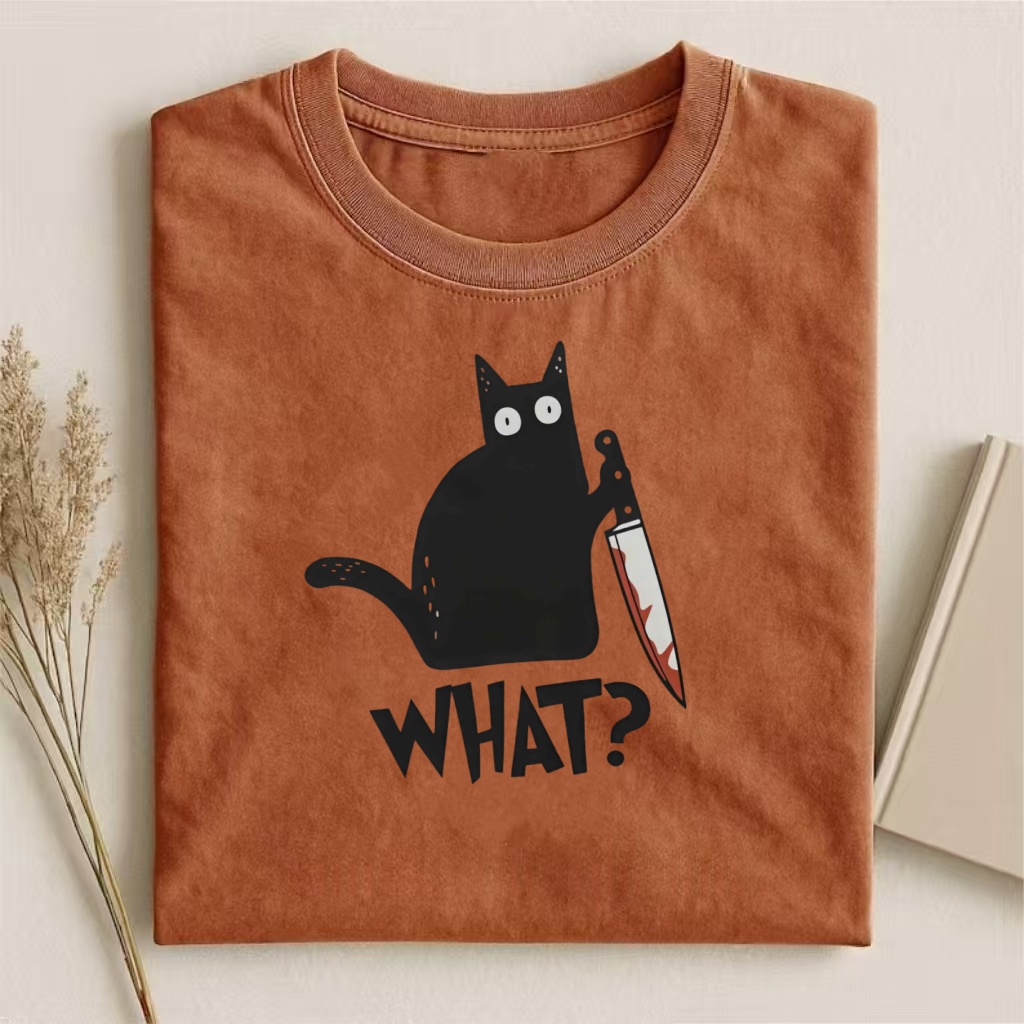 Black Cat With Knife "What?" Meme T-shirt