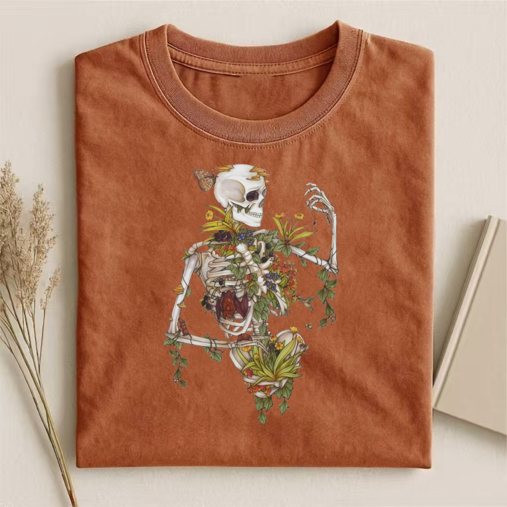 Floral Skeleton Nature Gothic Art T-shirt