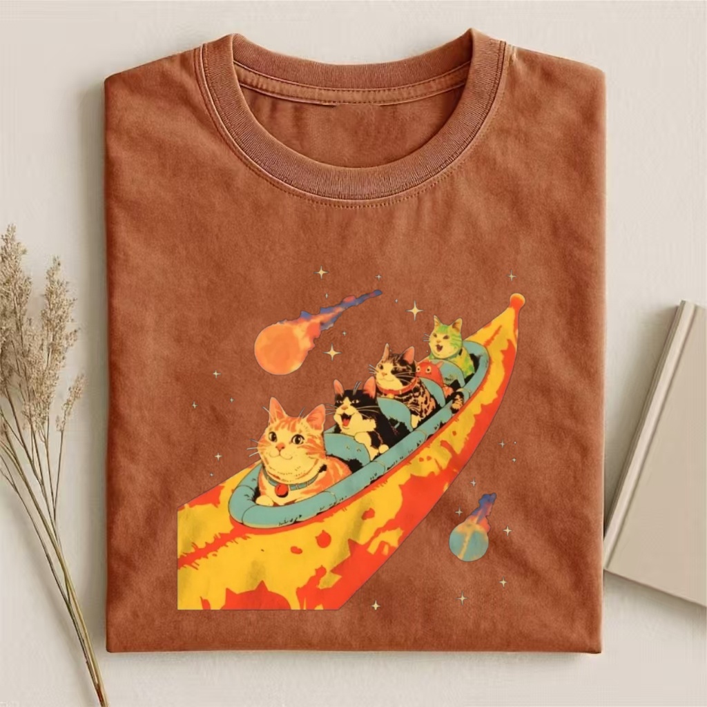 Cats In Banana Spaceship Cosmic Graphic T-shirt