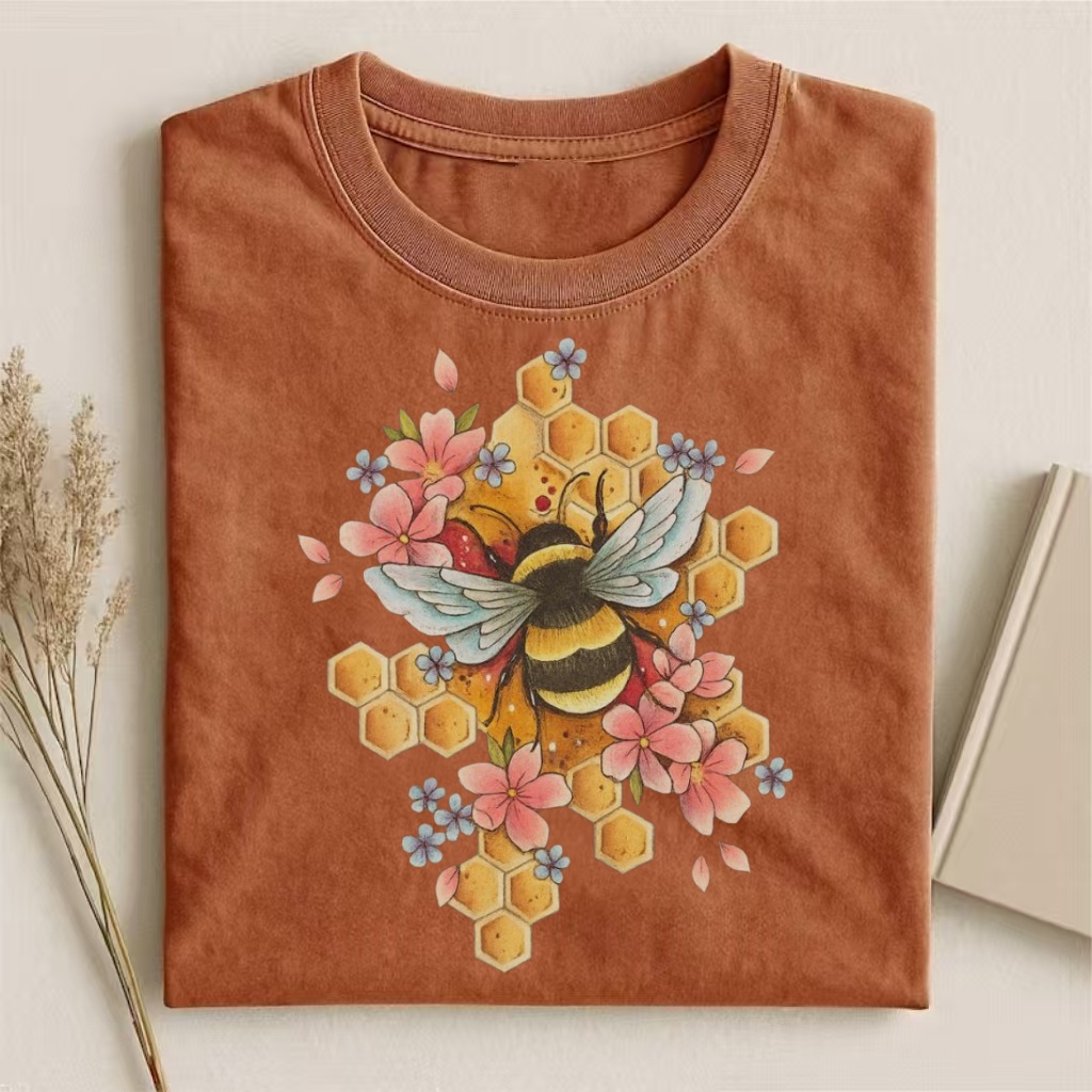 Honeycomb Bee Floral Art T-shirt