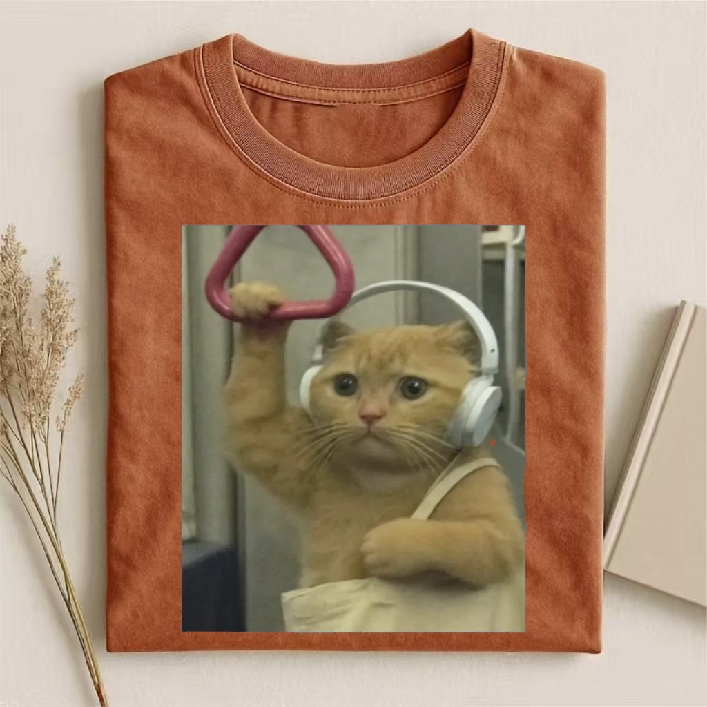 Subway Cat with Headphones Meme T-shirt