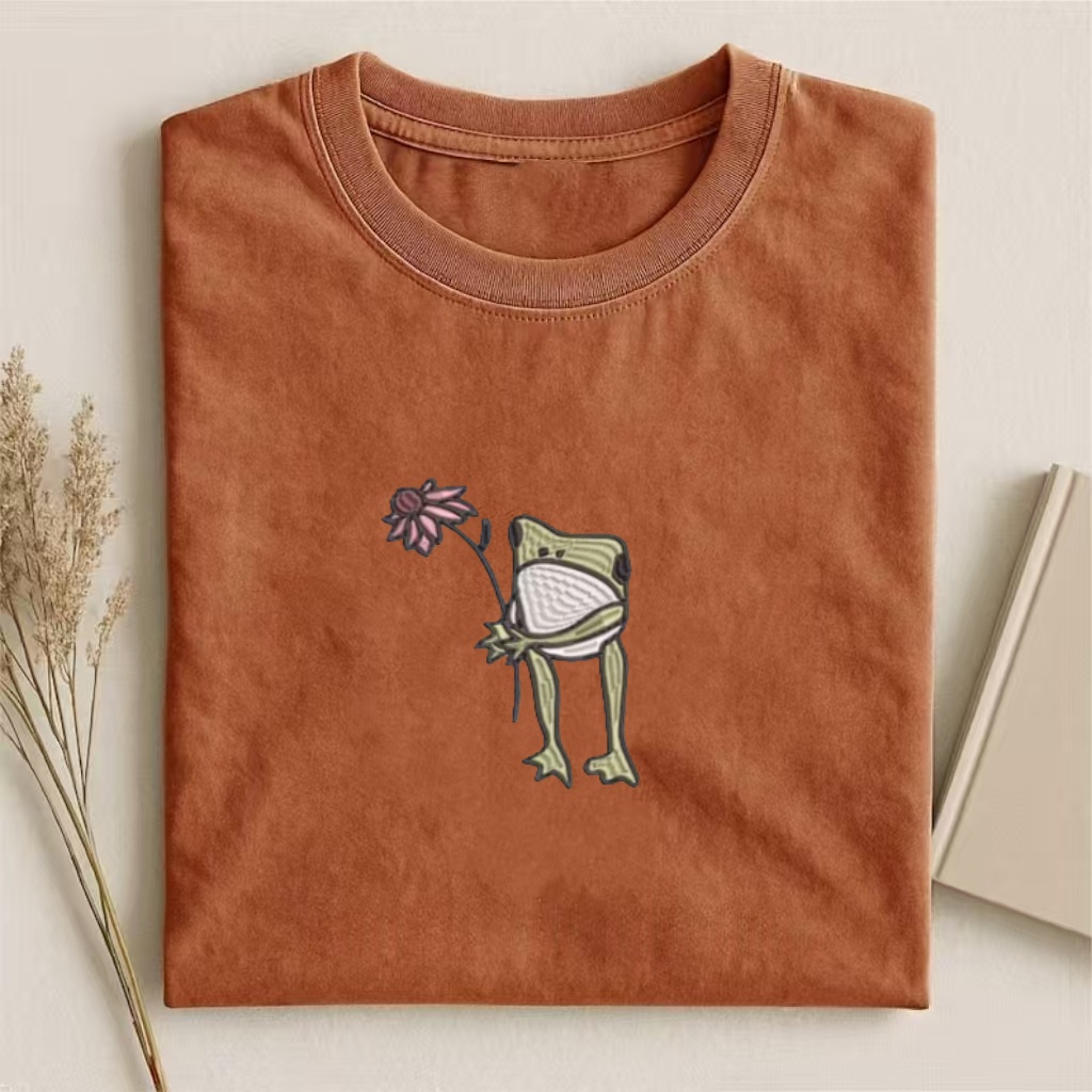 Embroidered Frog With Flower T-shirt