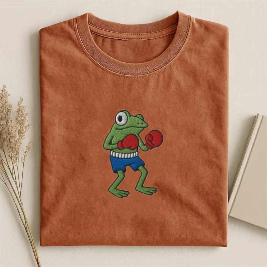 Boxing Frog Embroidered Meme T-shirt