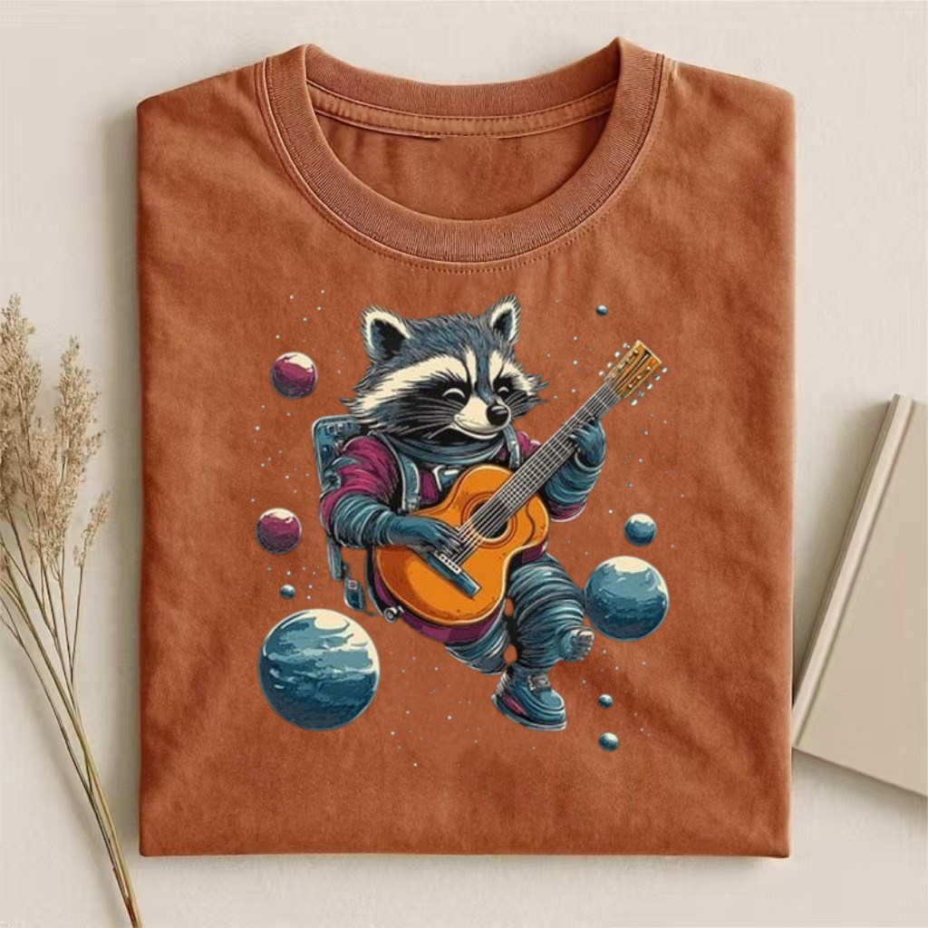 Space Raccoon Playing Guitar Art T-shirt