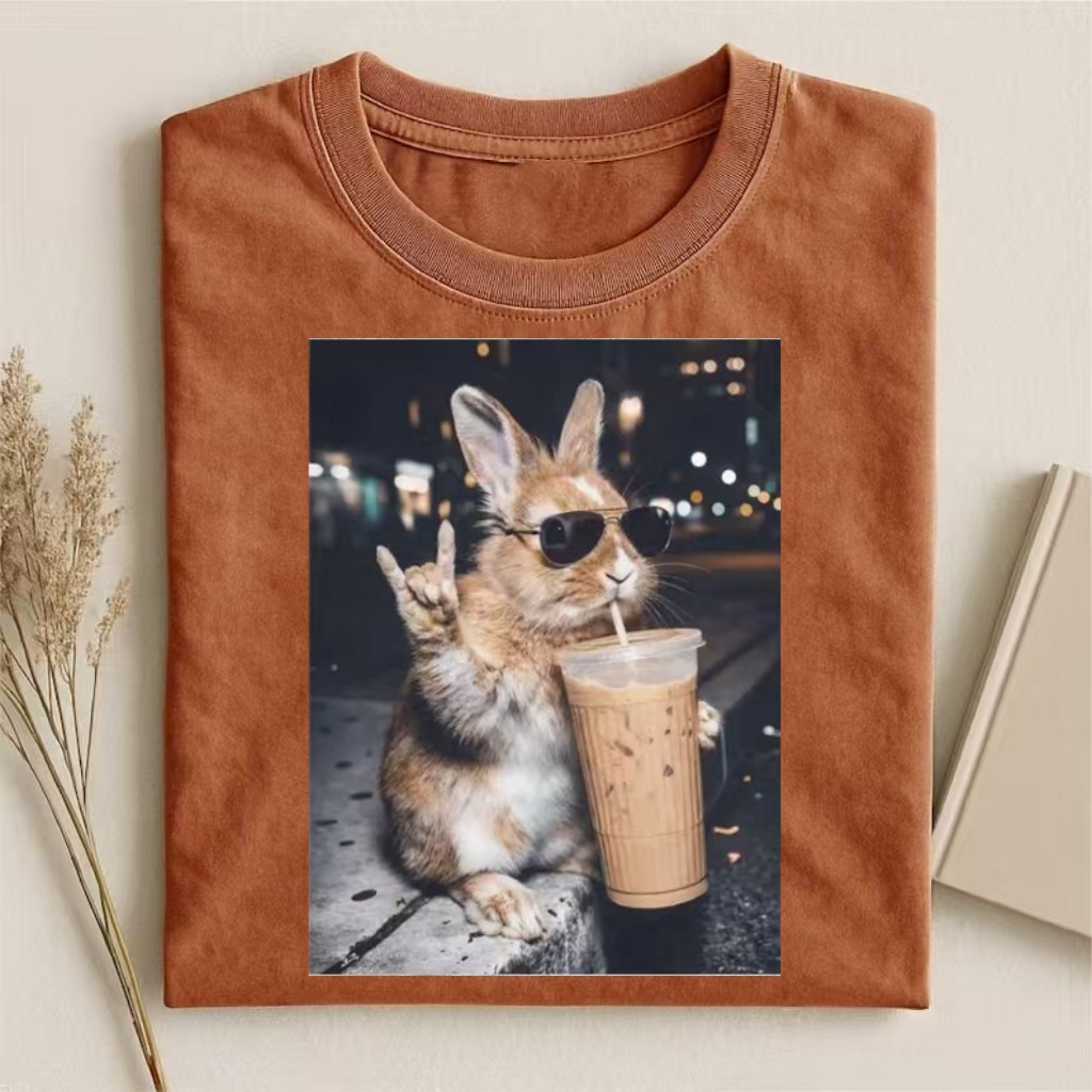 Cool Bunny with Iced Coffee Meme T-shirt
