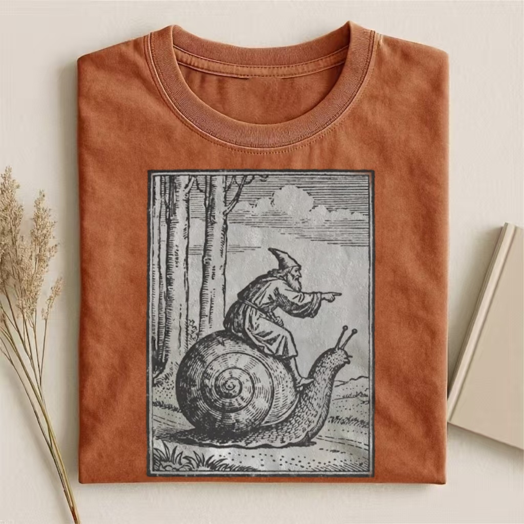 Vintage Engraving Wizard-on-Snail T-shirt