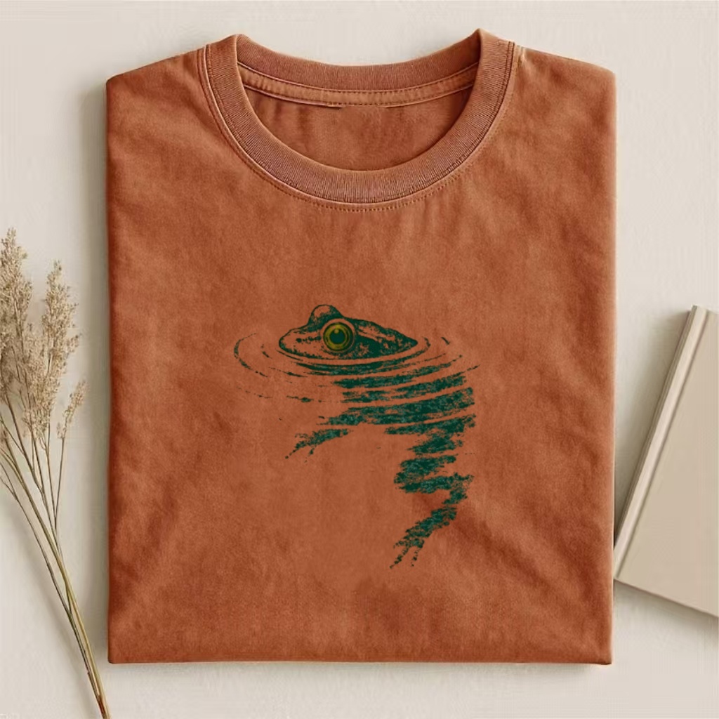 Vintage Pond Frog Peeking Graphic T-Shirt