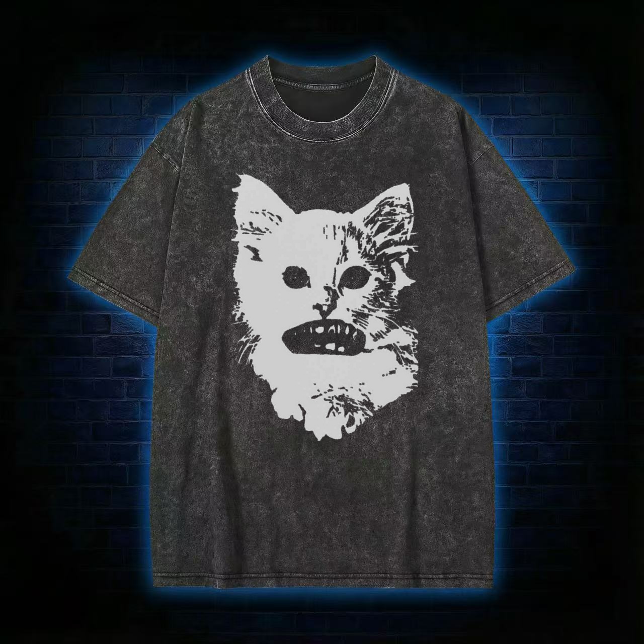 Weirdcore Cat Washed T-shirt