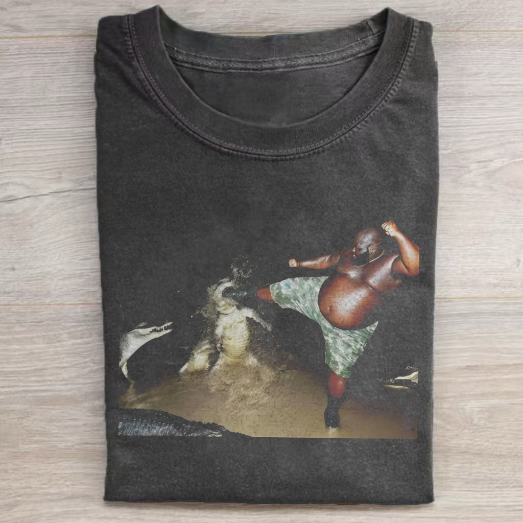 Black Guy Kicking Crocodile T-shirt