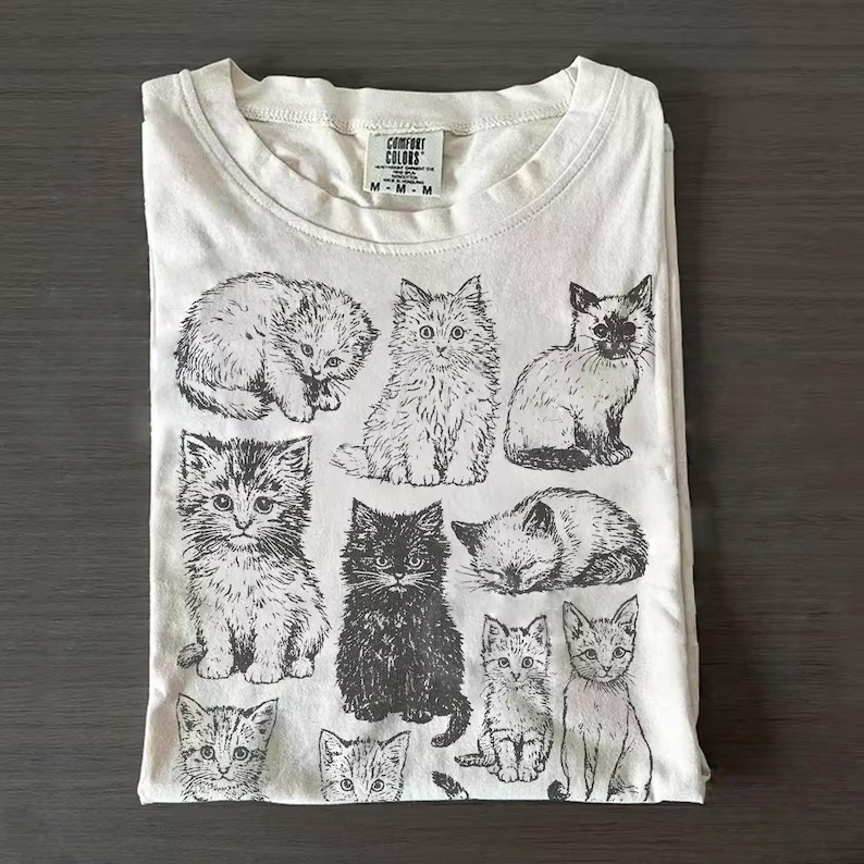 Cats 90s Vintage Tattoo Style T-Shirt