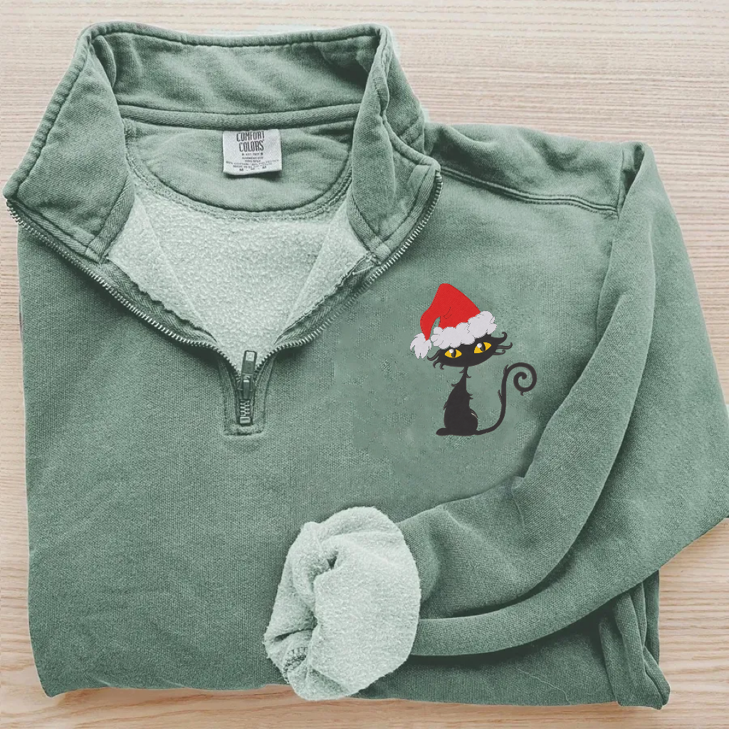 Christmas Black Cat Zip Sweatshirt
