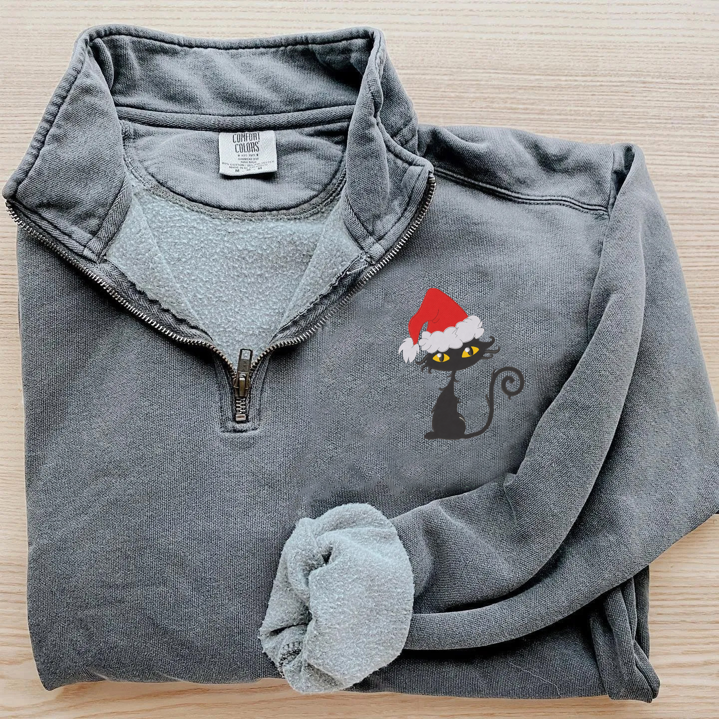 Christmas Black Cat Zip Sweatshirt