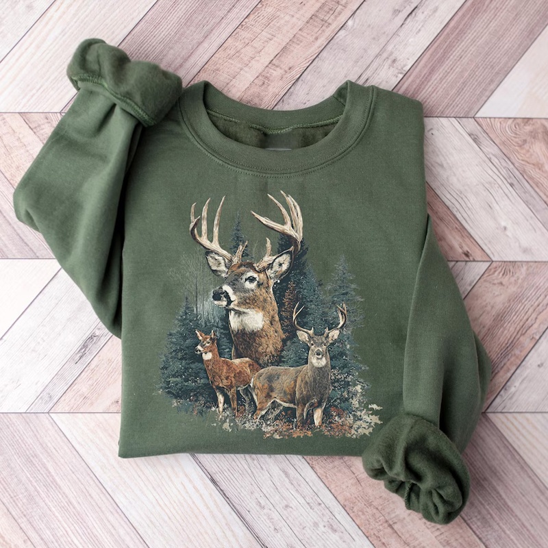 90's Retro Fall Buck And Doe Deer Sweatshirt