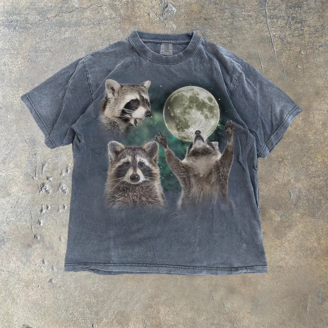 Three Raccoons Moon Vintage Style Washed T-Shirt