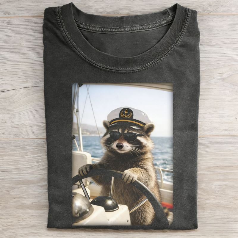 Funny Raccoon Sailing Graphic T-Shirt