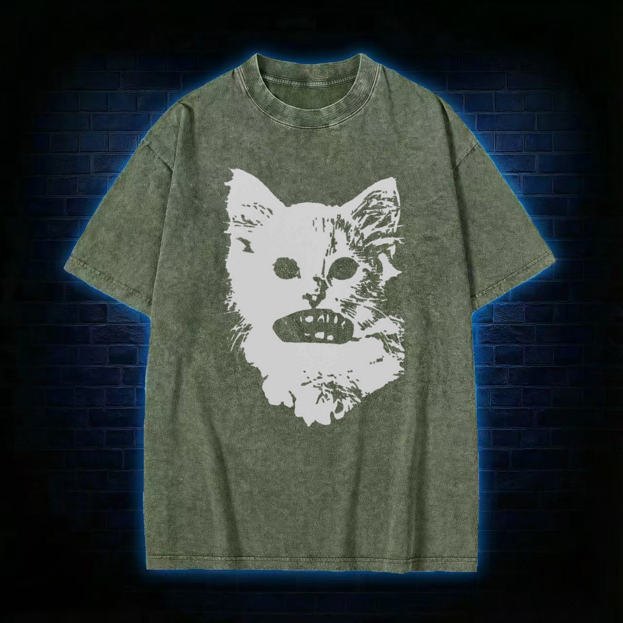 Weirdcore Cat Washed T-shirt
