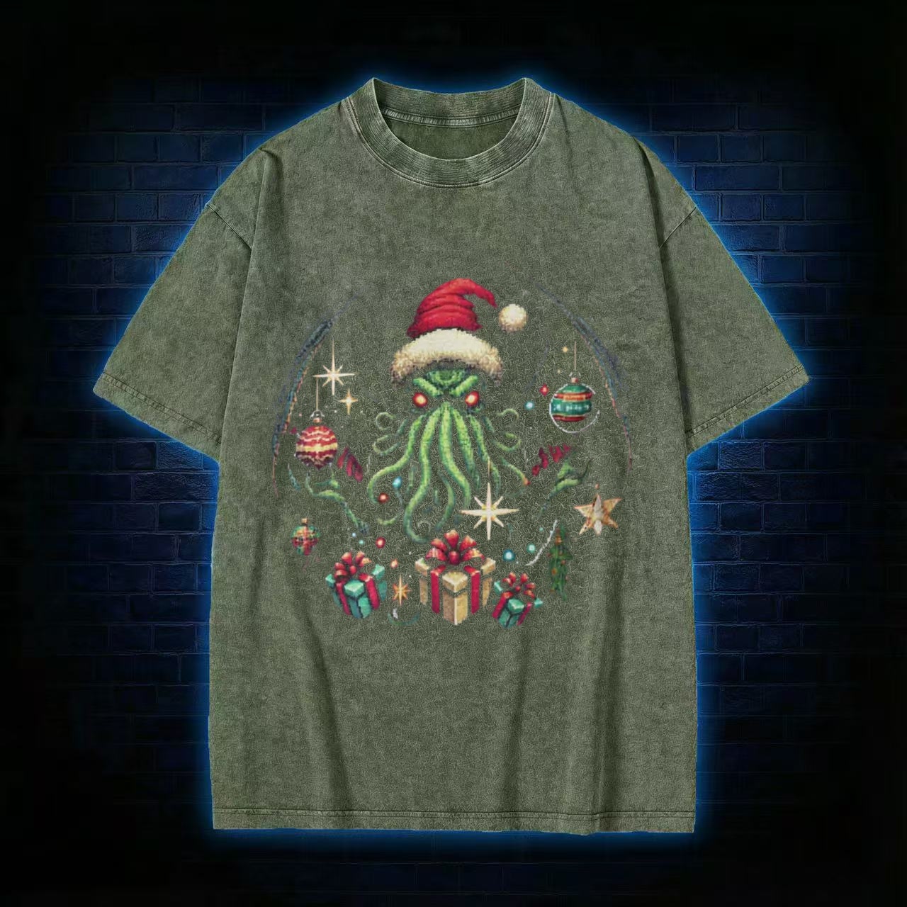 Cthulhu Christmas Washed T-shirt