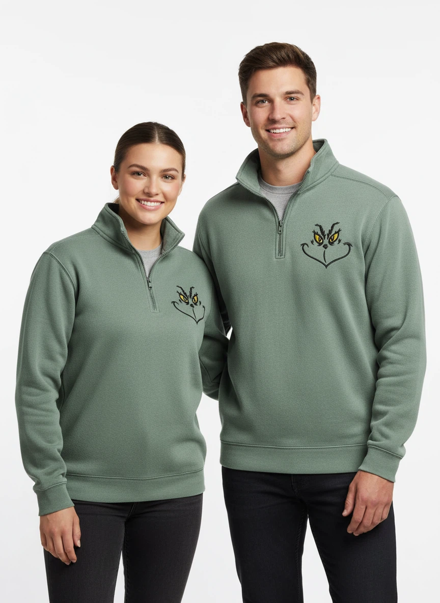 Embroidered Christmas Zip Sweatshirt
