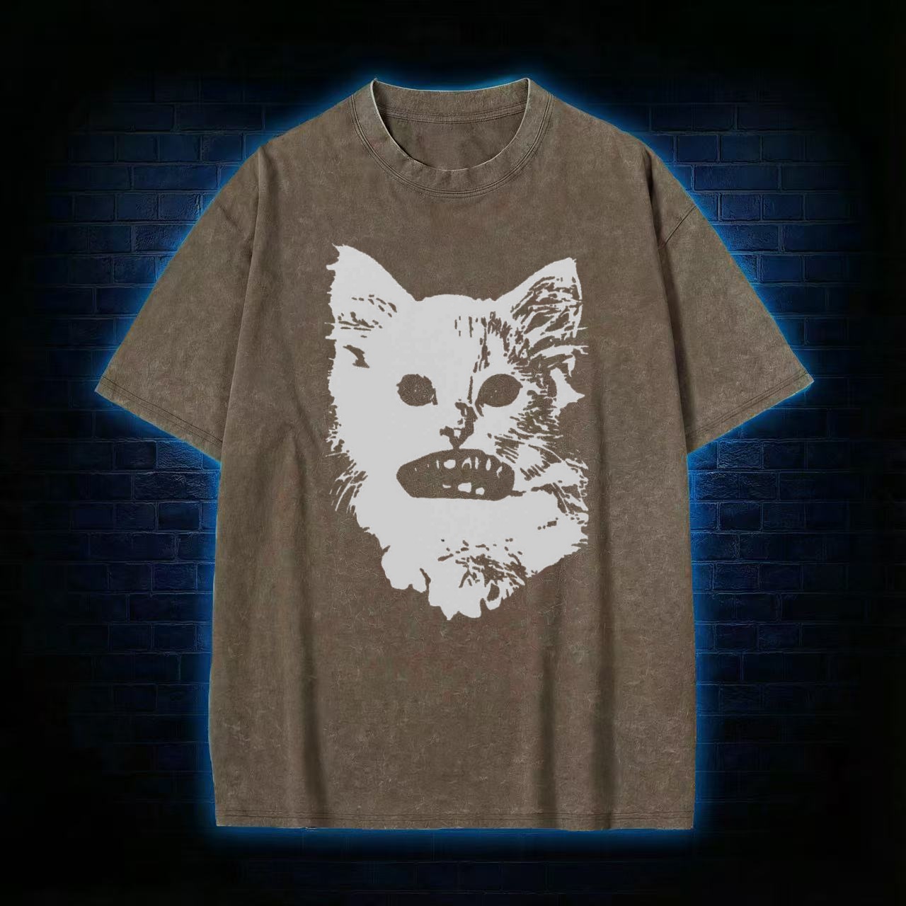 Weirdcore Cat Washed T-shirt