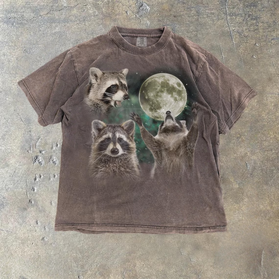 Three Raccoons Moon Vintage Style Washed T-Shirt