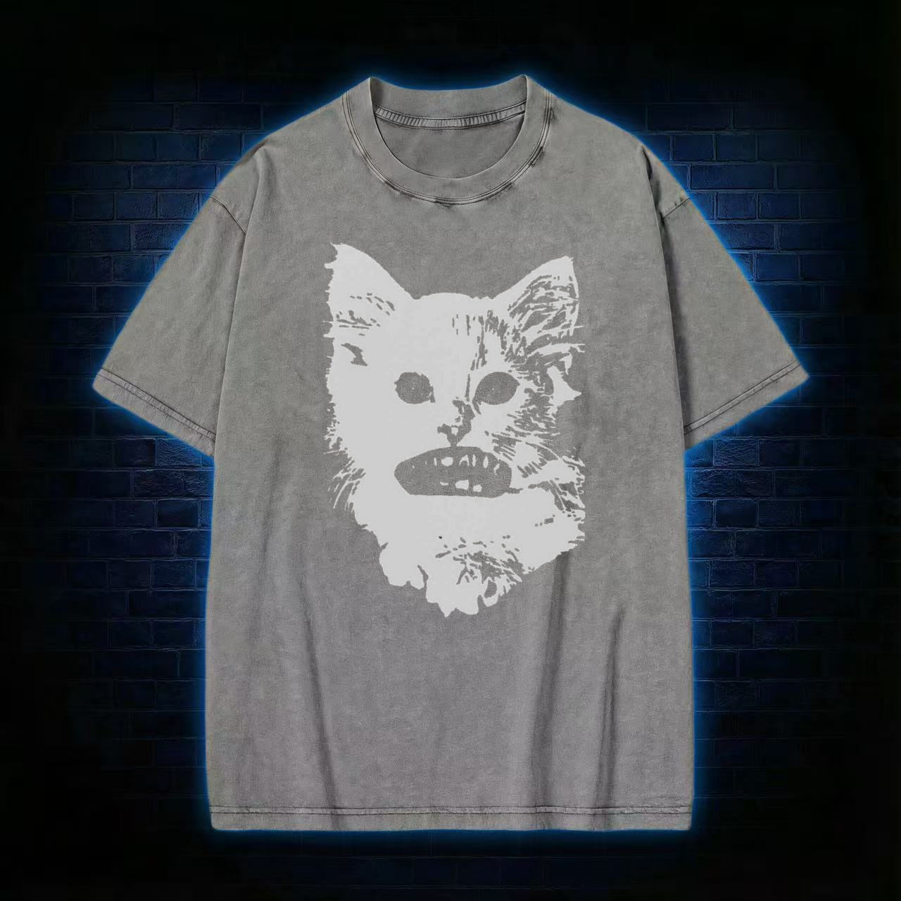Weirdcore Cat Washed T-shirt