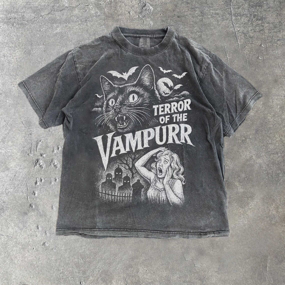 Retro Vampurr Cat Lover Vintage Washed T-Shirt