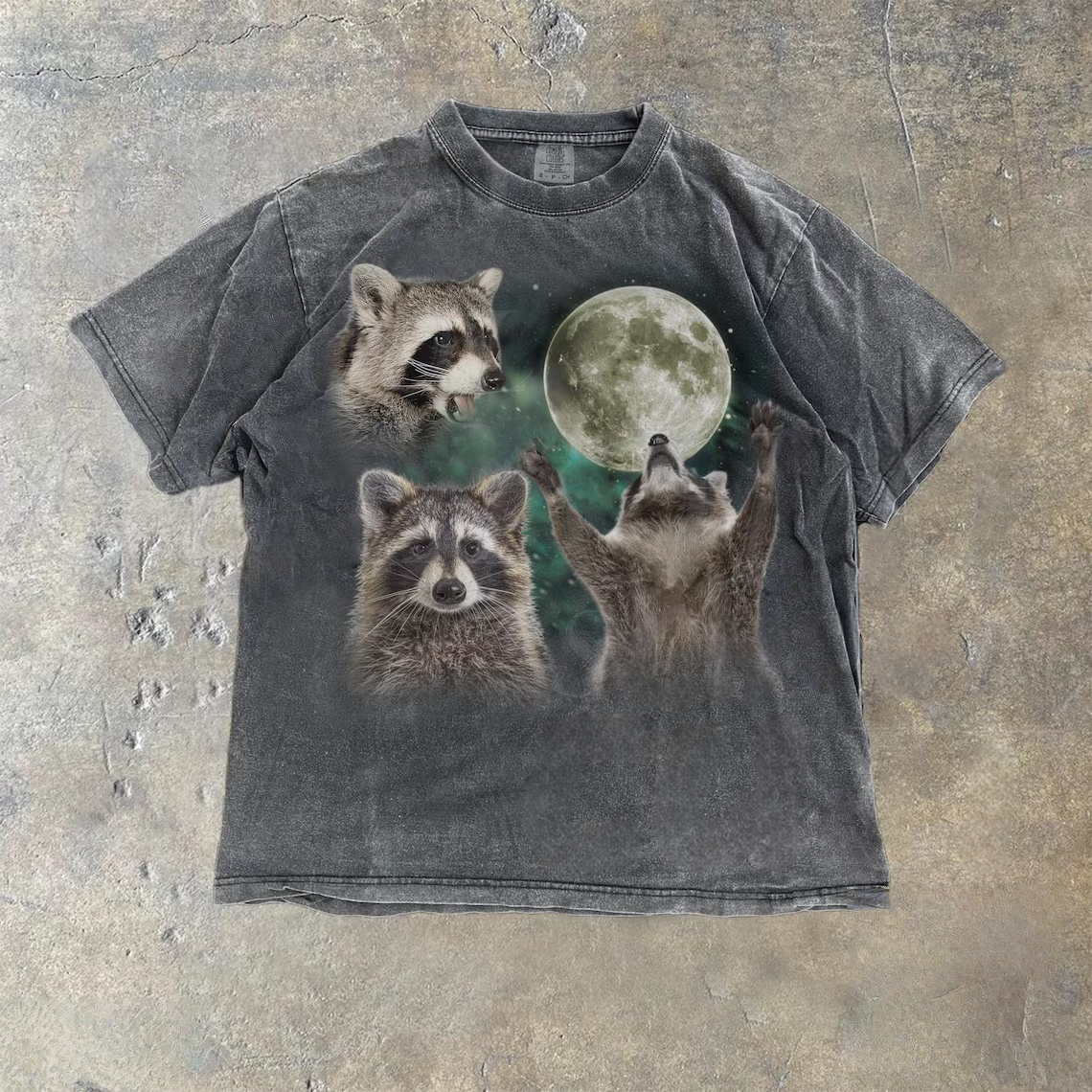 Three Raccoons Moon Vintage Style Washed T-Shirt
