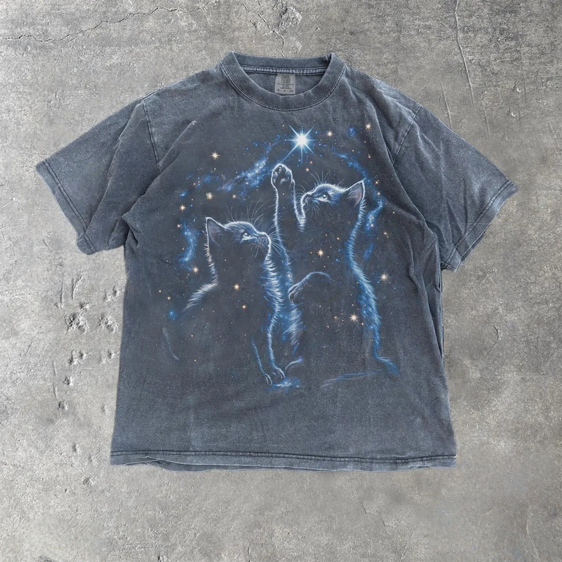 Two Cats Playing Galaxy Vintage Graphic T-Shirt