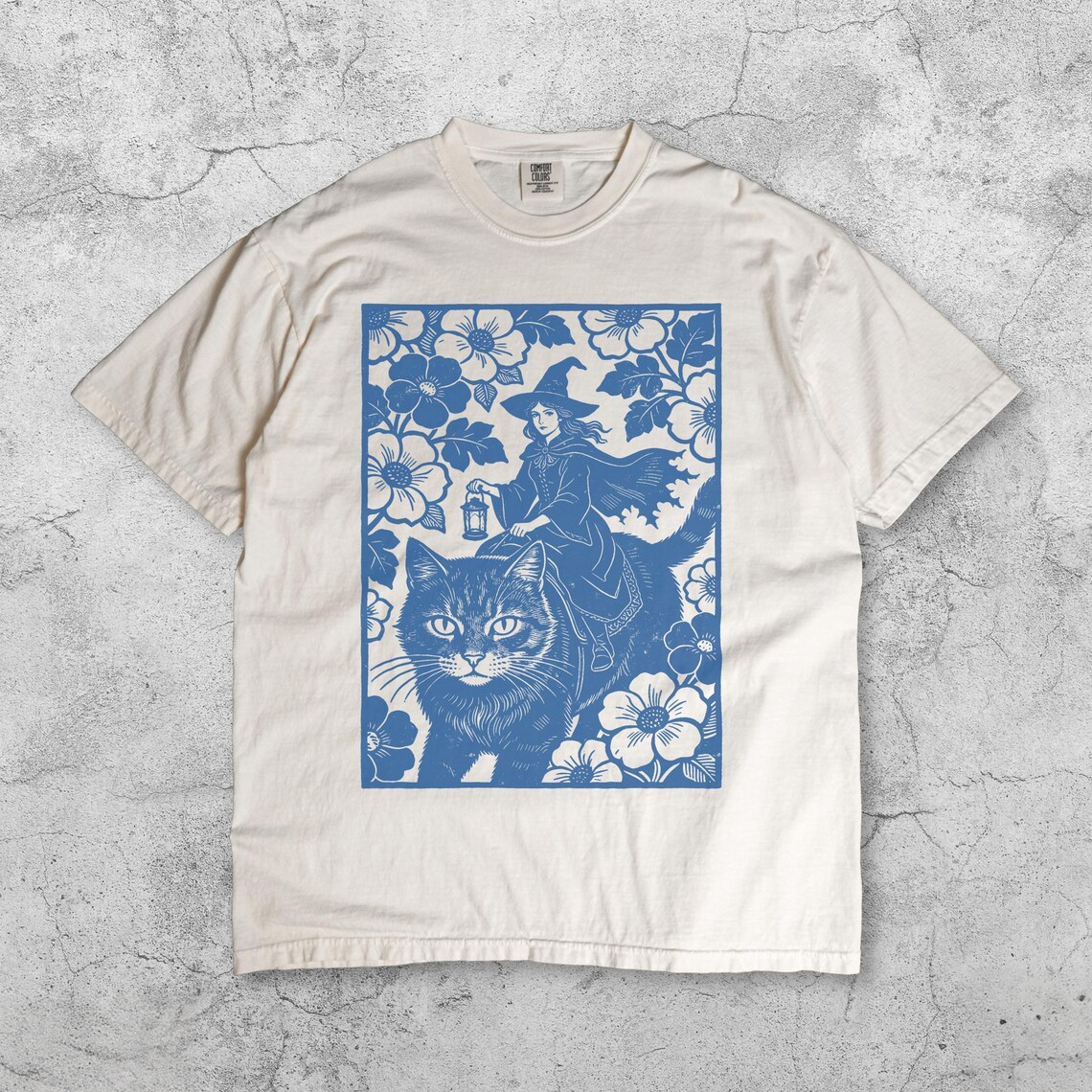 Witch Cat Rider Floral T-Shirt