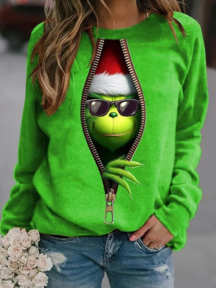 Women's Funny Classic Christmas Character Print Casual Sweatshirt