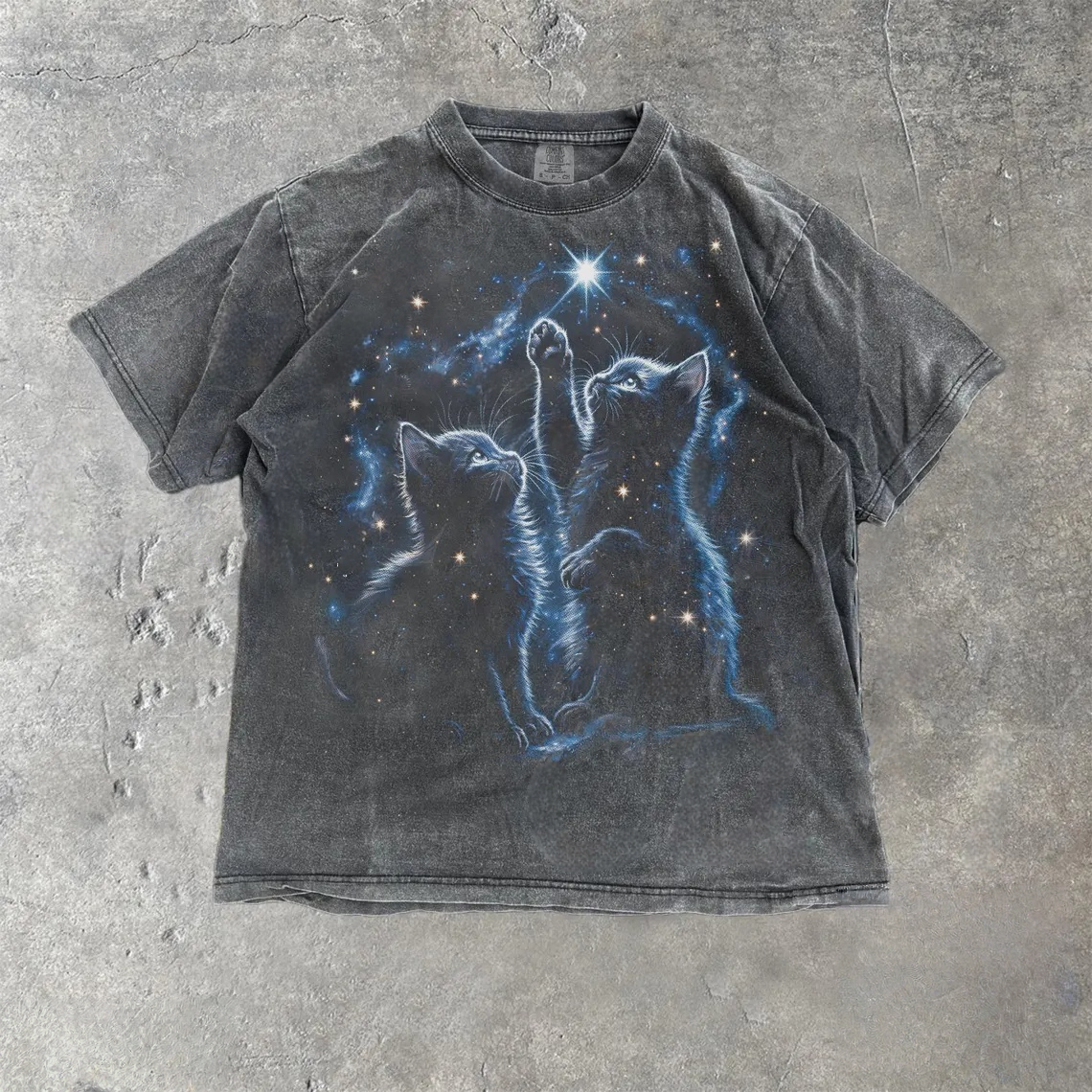 Two Cats Playing Galaxy Vintage Graphic T-Shirt