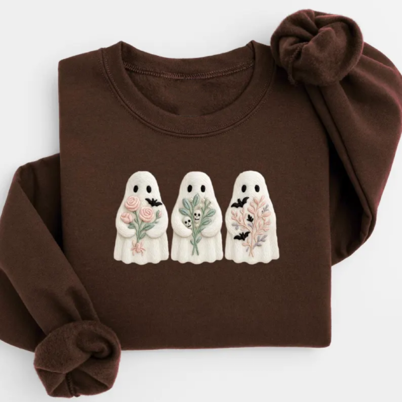 Faux Embroidery Halloween Ghost Sweatshirt