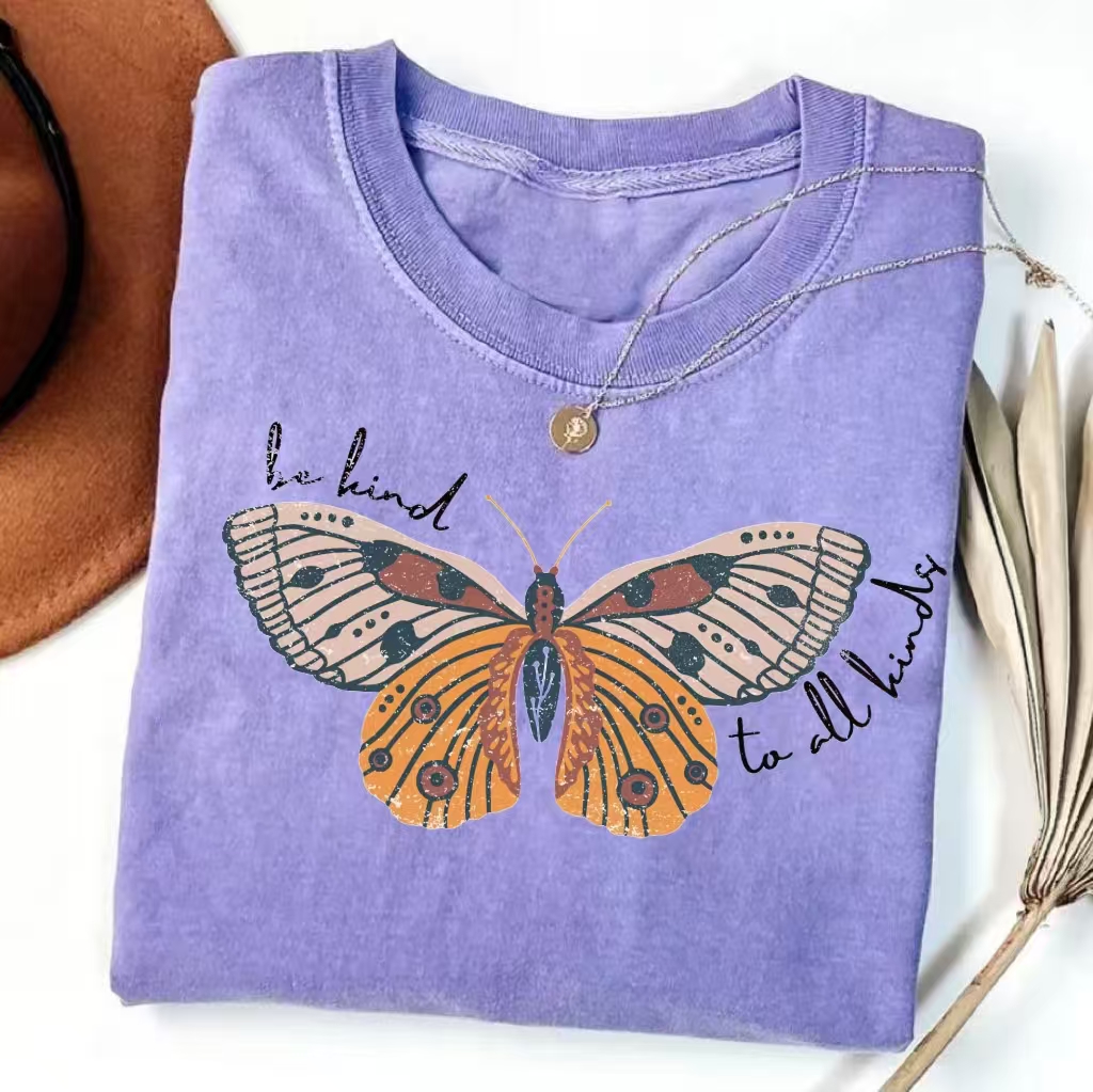  "Be Kind To All Kinds" Butterfly Print Casual T-Shirt