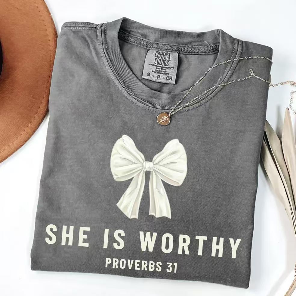 Comfort Color She is Worthy Bow T-shirt