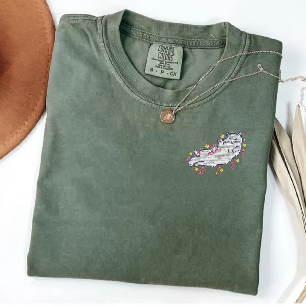 Embroidered Kitty Cat T-Shirt