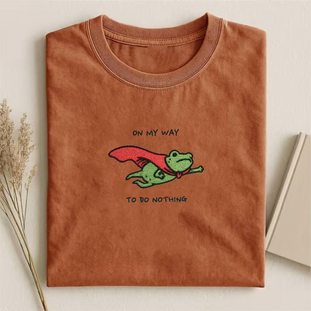 "On My Way To Do Nothing" Super Frog Embroidered T-shirt