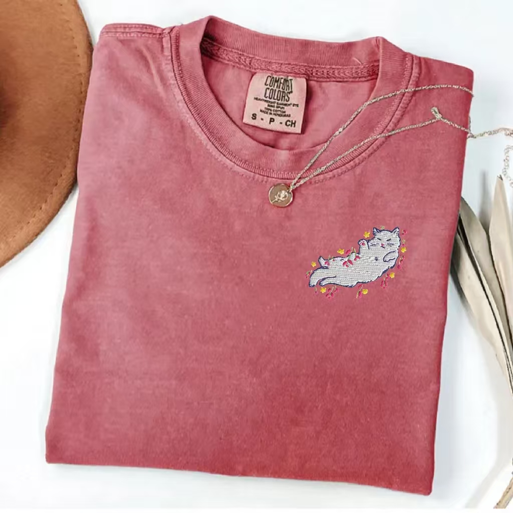 Embroidered Kitty Cat T-Shirt