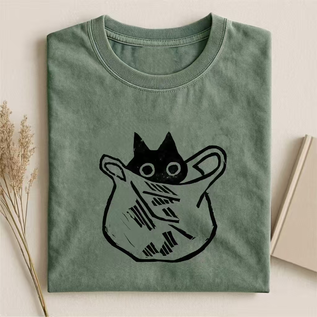 Black Cat In Tote Bag Graphic T-shirt