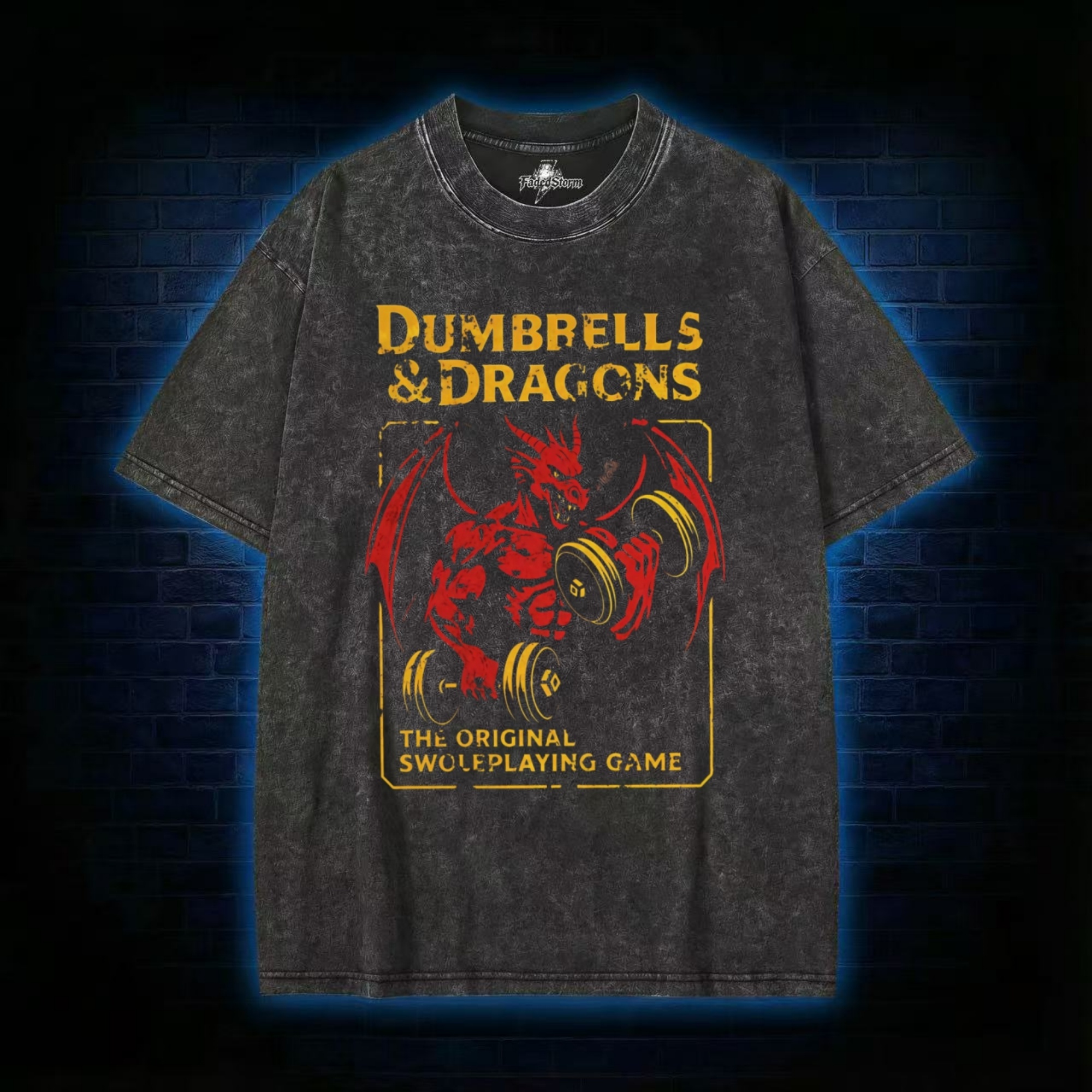 Dumbbells&Dragons Washed T-shirt