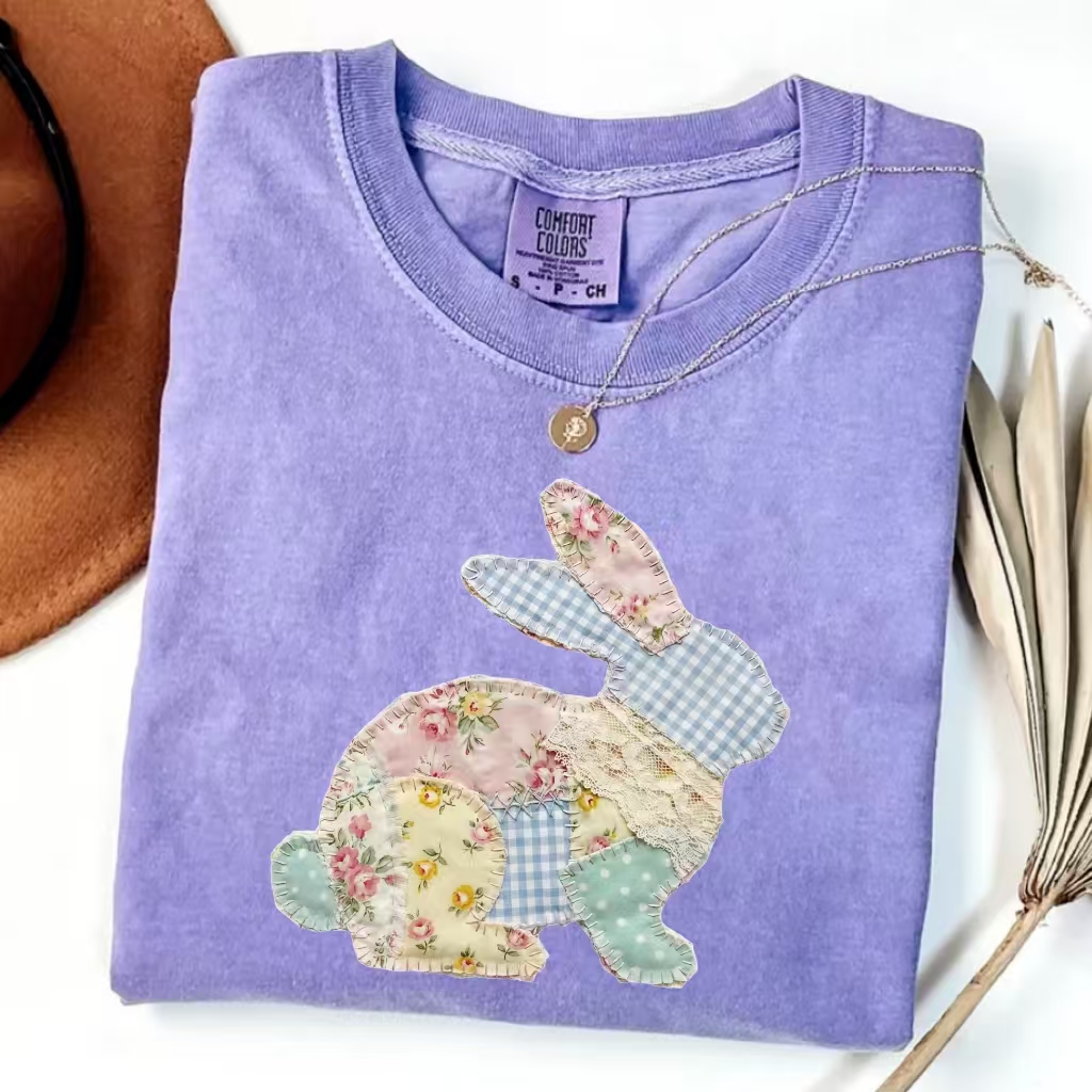 Patchwork Bunny Easter Art T-Shirt