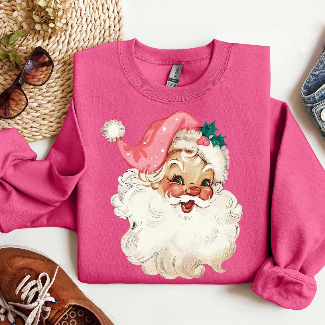 Pink Santa Retro Christmas Sweatshirt