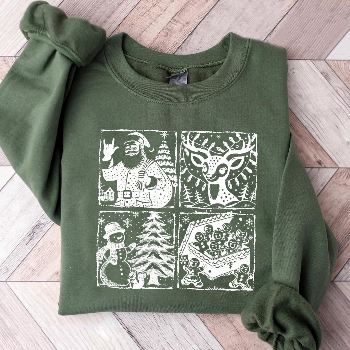 Retro Santa Reindeer Snowman Gingerbread Man Xmas T-shirt